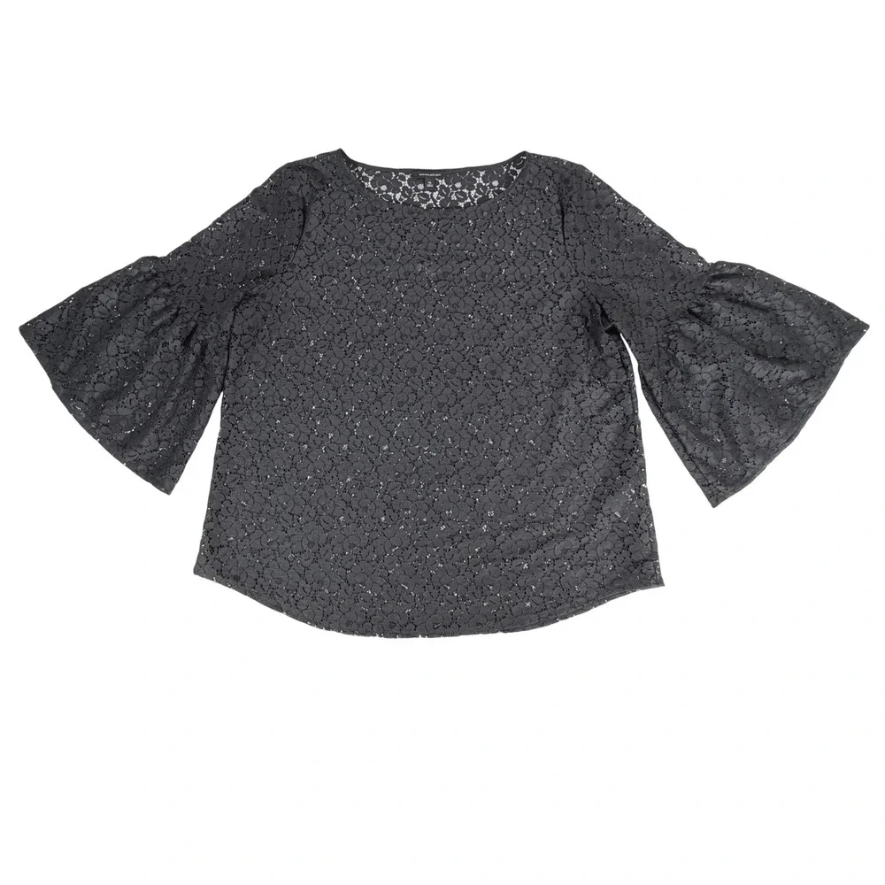 Banana Republic‎ Lace Blouse XL Black Bell Sleeve Floral Boho Whimsigoth Goth